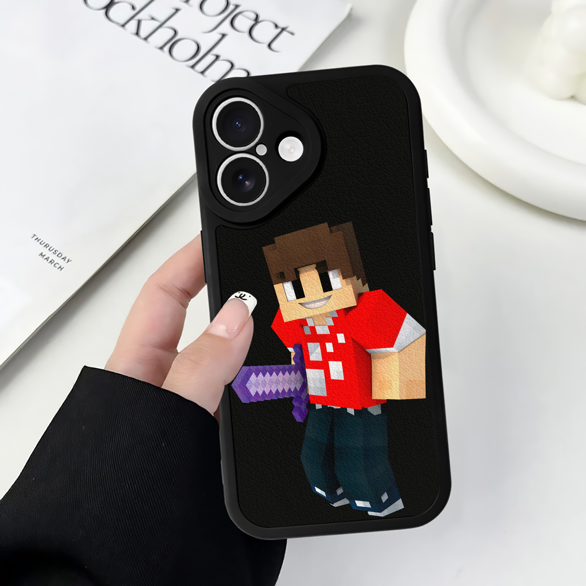 （画像用） マインクラフト ブロックの世界 Minecraft MC Block world 【iPhone 16シリーズ対応】シリコンスマホケース（レザー調） 材質：シリコン